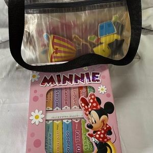 Disney Minnie Mouse, 12 Books with case and Woodkins Dress-Up Dolls with case